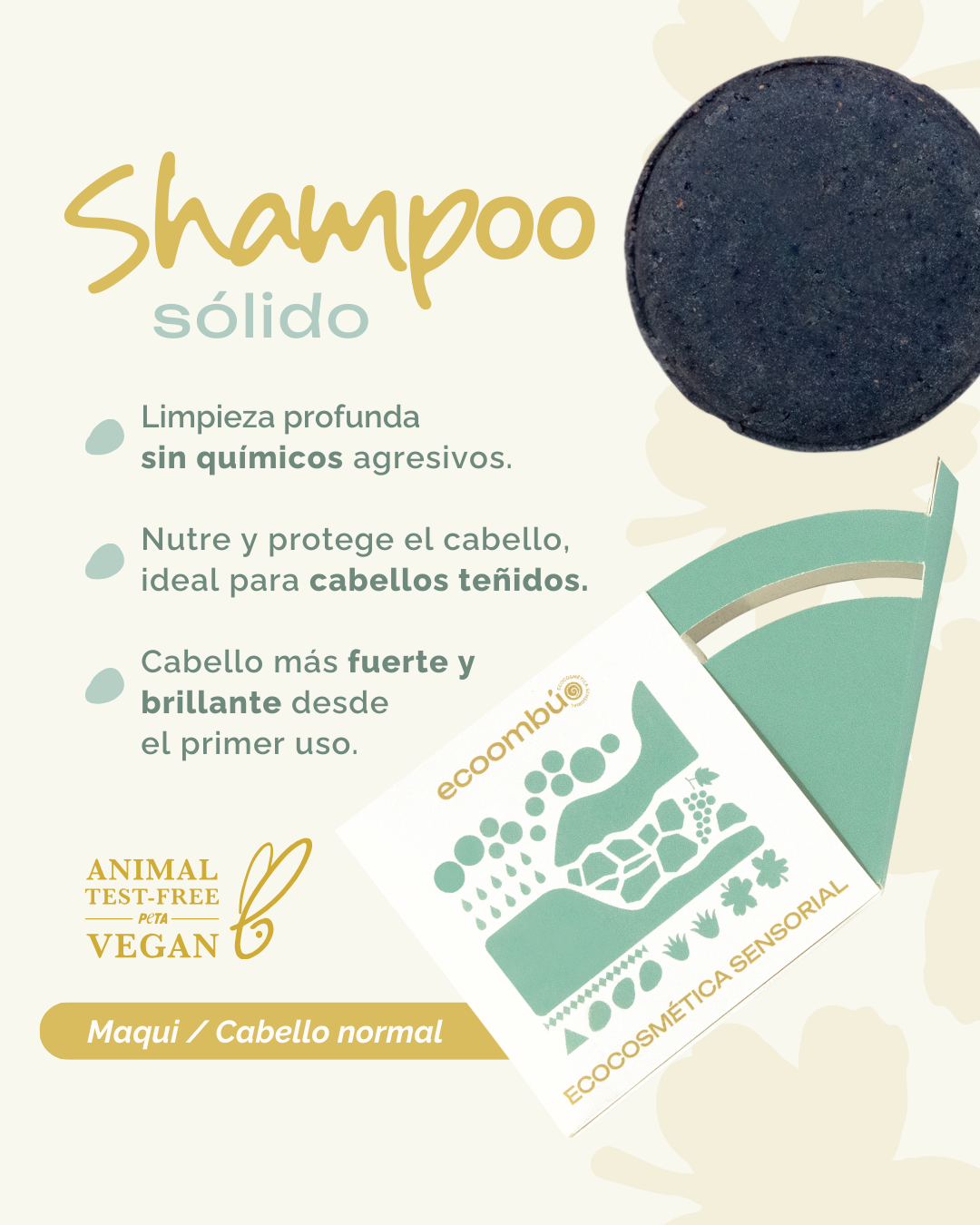 Shampoo sólido Maqui. Cabello normal 70 gramos