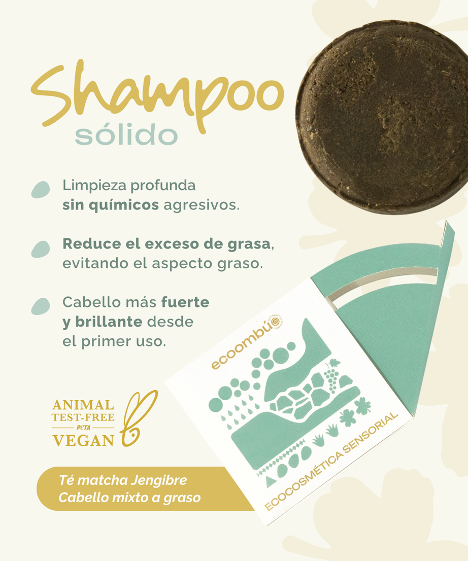 Shampoo sólido Té Matcha Jengibre. Cabello mixto a graso 70 gramos